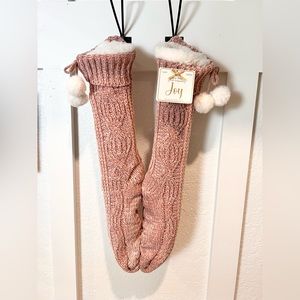 Sherpa Lined Long Socks w/PomPoms